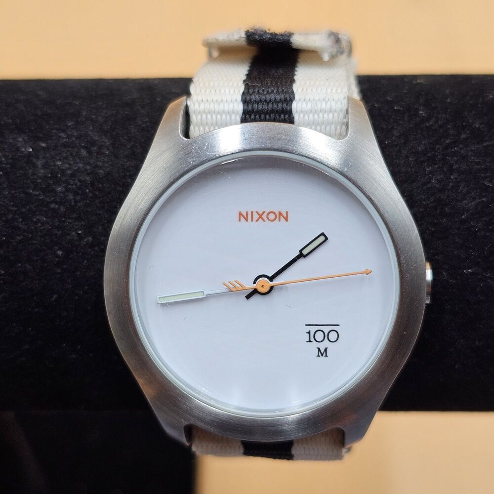 Nixon Mod Surf The Quad Men’s Quartz Watch White Dial Black Striped Nylon Band